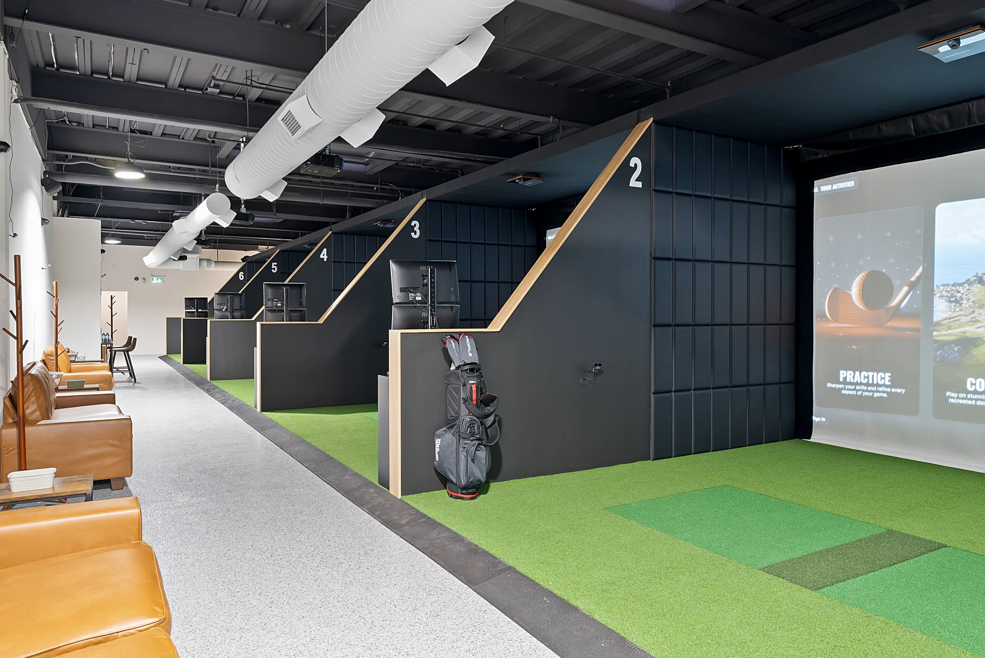 Bays 2 to 6 and the lounge seating at Shotgun Golf Leaside