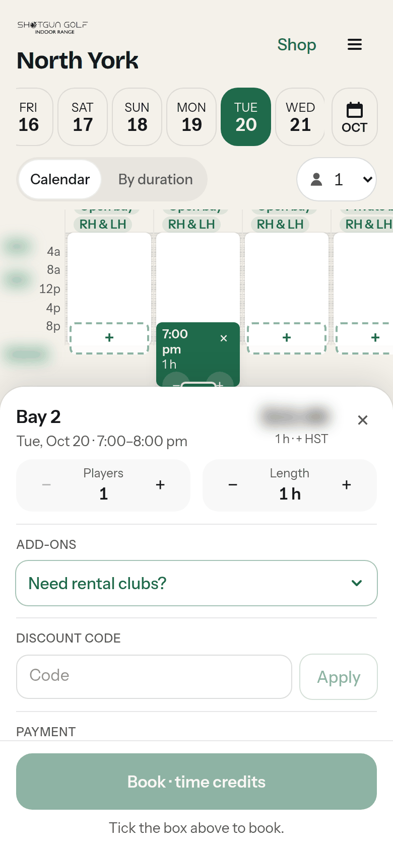 Adding a set of rental clubs in the booking sheet