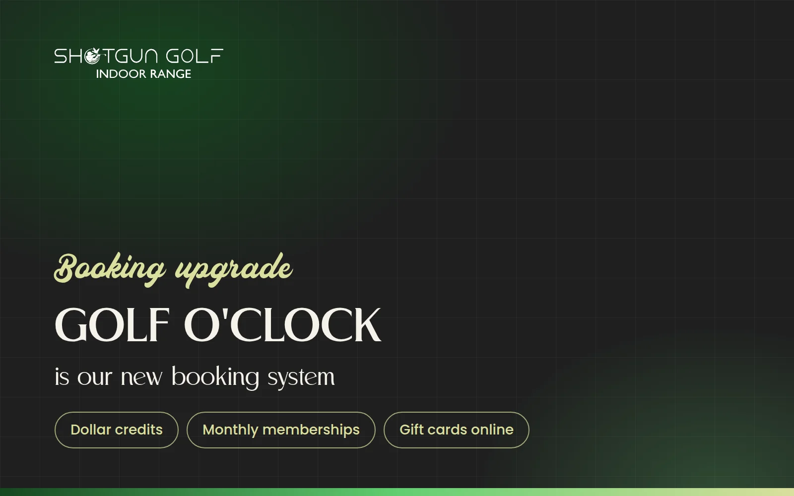 Golf O'Clock is the new Shotgun Golf booking system: dollar credits, monthly memberships and online gift cards