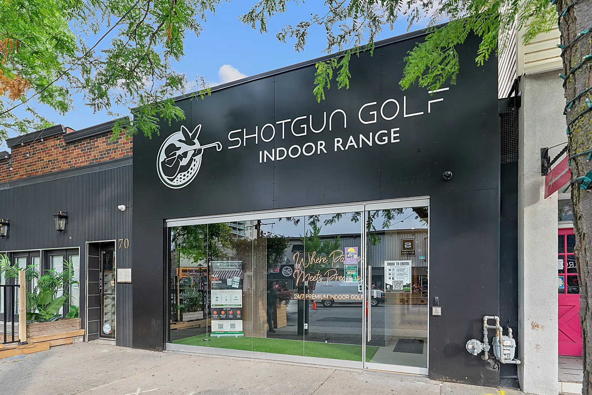 Shotgun Golf Indoor Range storefront at 72 Lakeshore Rd E in Port Credit, Mississauga